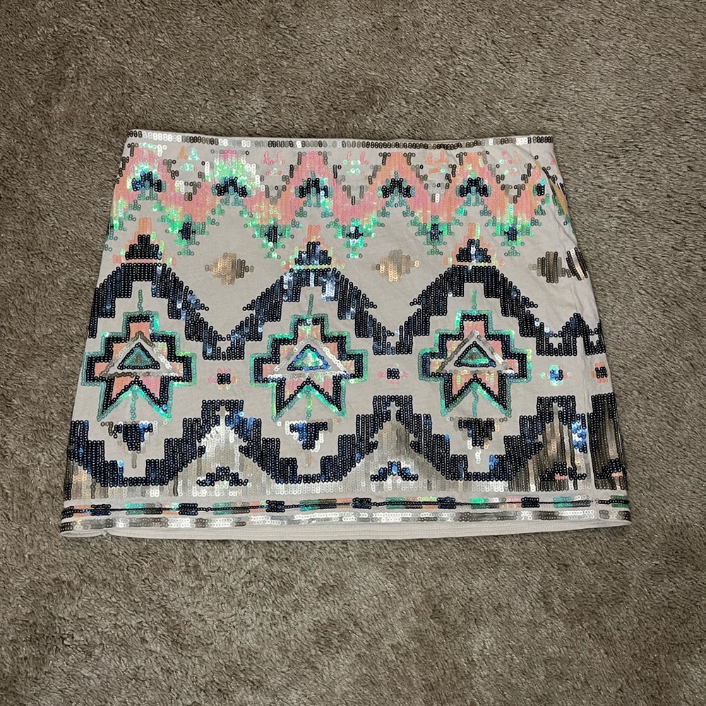 Express Sequin Aztec Pattern Mini Skirt